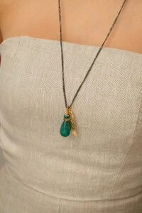 Colar Gaia Gota Jade Verde Banho Ouro 18k