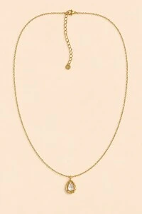 Colar Longo Dourado Gota Zircônia
