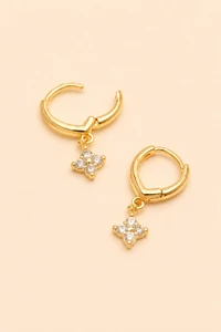 Argola Click Trevo Zircônia Banho Ouro 18K