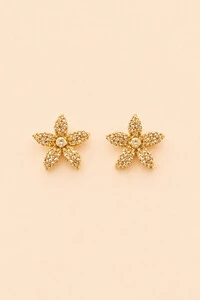 Brinco Flor Zircônia Cristal Banho Ouro 18K