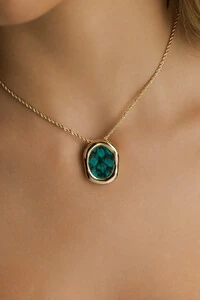Colar Dourado Orgânico Couro Tilápia Turquesa