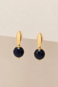 Brinco Jade Azul Banho Ouro 18K