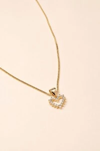 Colar Mini Coração Vazado Zirconia Banho Ouro 18k