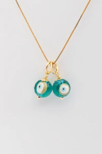 Pingente Dupla de Olho Grego Murano Verde Banho Ouro 18K