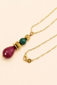 Colar Ayala Longo Jade Ruby Banho Ouro 18K