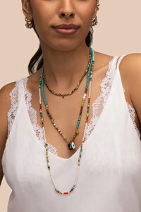 Colar Olbia Beads Mix de Pedras Banho Ouro 18K