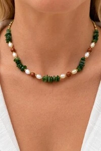 Colar Eden Jade Verde Banho Ouro 18K