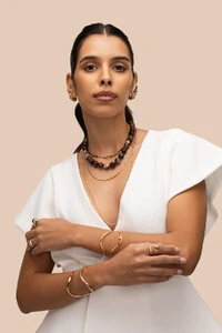 Colar Vera Agatha Mescla Marrom Banho Ouro 18K