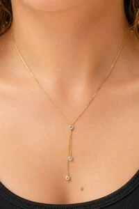 Colar Gravata Zircônias Banho Ouro 18K