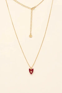 Colar Coração Resina Vermelho Banho Ouro 18K