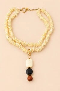 Colar Cascalho Madre Jade Goldstone Banho Ouro 18K