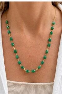 Colar Luna Jade Verde Banho Ouro 18K