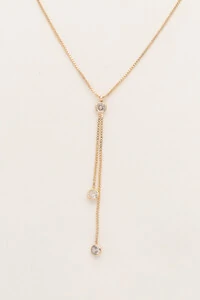 Colar Gravata Zircônias Banho Ouro 18K