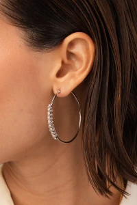 Brinco Argola Detalhe Strass Prateado