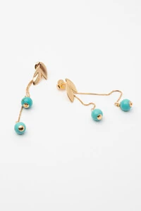 Brinco Folhas Howlita Turquesa Banho Ouro 18K