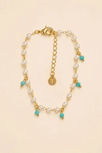 Pulseira Dourada Pérolas e Turquesa