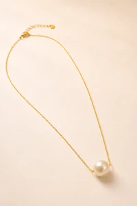 Colar Choker Pérola Solitária Banho Ouro 18K