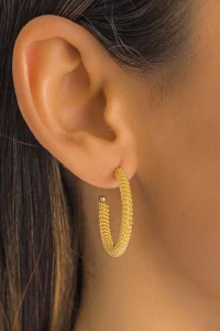 Brinco De Argola Aberta Grande Detalhe Mola Banho Ouro 18k