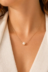 Colar Choker Pérola Solitária Banho Ouro 18K