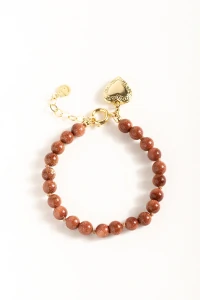 Pulseira Goldstone Relicário Coração Banho Ouro 18K