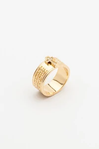 Anel Aliança Larga Pai Nosso Zircônia Banho Ouro 18K