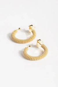Brinco De Argola Aberta Média Detalhe Mola Banho Ouro 18k
