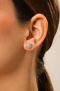 Brinco Flor Zircônia Banho Ouro 18K
