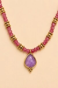 Colar Prya Fiore Gota Ametista Banho Ouro 18K