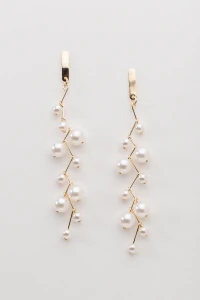 Brinco Dourado Zig Zag Pérola