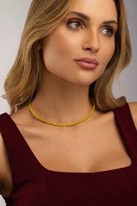 Colar Choker Aro Dourado Vidrilho Lime