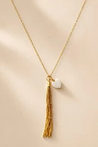 Colar Longo Dourado Franja Coração