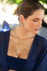 Colar Dourado Aro Caminho Pérola