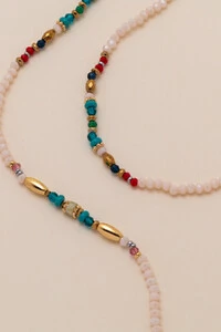 Colar Olbia Beads Mix de Pedras Banho Ouro 18K
