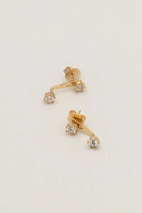 Brinco Dupla Zircônia Banho Ouro 18K