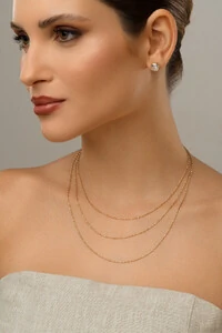 Colar Triplo Baguete Bolinhas Banho Ouro 18K