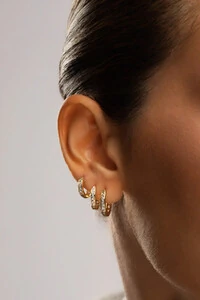 Brinco Trio Argola Zircônia Banho Ouro 18K