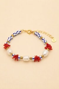 Pulseira Pérola Natural Palito Coral Fishermen’s Banho Ouro 18K