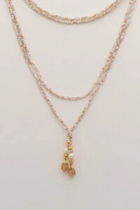 Colar Gravata Cristais Rutilo Banho Ouro 18K