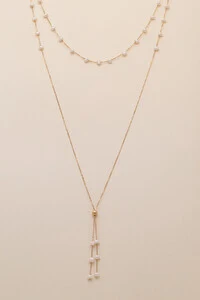 Colar Gravata Siena Pérola Natural Banho Ouro 18K
