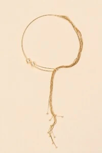 Colar Dourado Aro Gravata Formas Zircônia