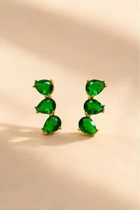 Brinco Dourado Earcuff Cristal Verde
