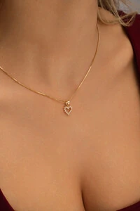 Colar Mini Coração Vazado Zirconia Banho Ouro 18k