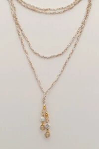 Colar Gravata Cristais Rutilo Banho Ouro 18K