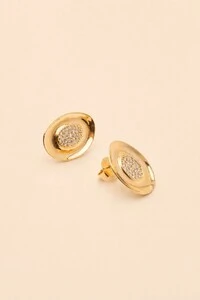 Brinco Oval Zircônia Banho Ouro 18k