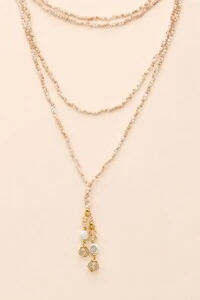 Colar Gravata Cristais Rutilo Banho Ouro 18K