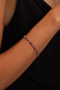 Pulseira Safira Facetada Mini Zircônia Rosa Banho Ouro 18K