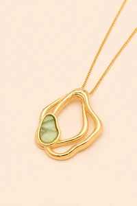 Colar Dourado Orgânico Resina Verde