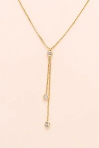 Colar Gravata Zircônias Banho Ouro 18K