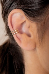 Brinco Dupla De Piercing Fake Liso Banho Ouro 18k