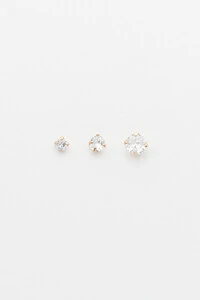 Brinco Trio Zircônia Banho Ouro 18K